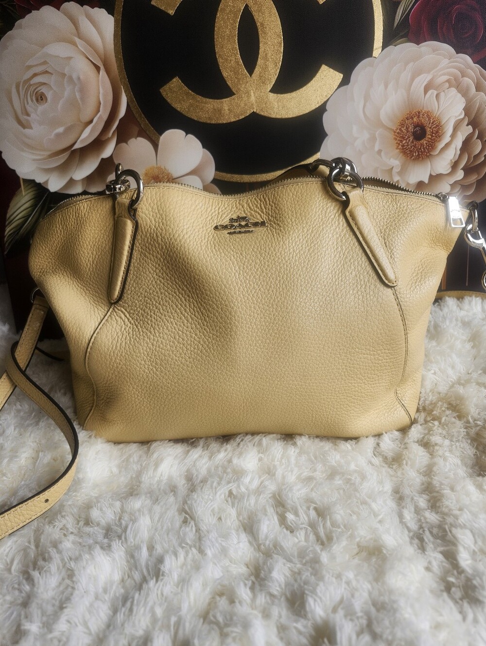 Coach Pebbled Leather Shoulder Bag in Light Yellow